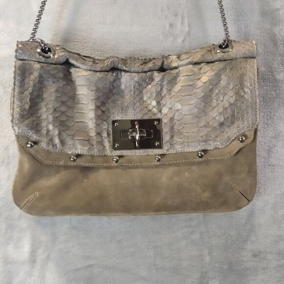 BE and D Suede Shoulder Bag Gray Python Embossed Rare Y2k Vintage Inspired - Picture 1 of 16